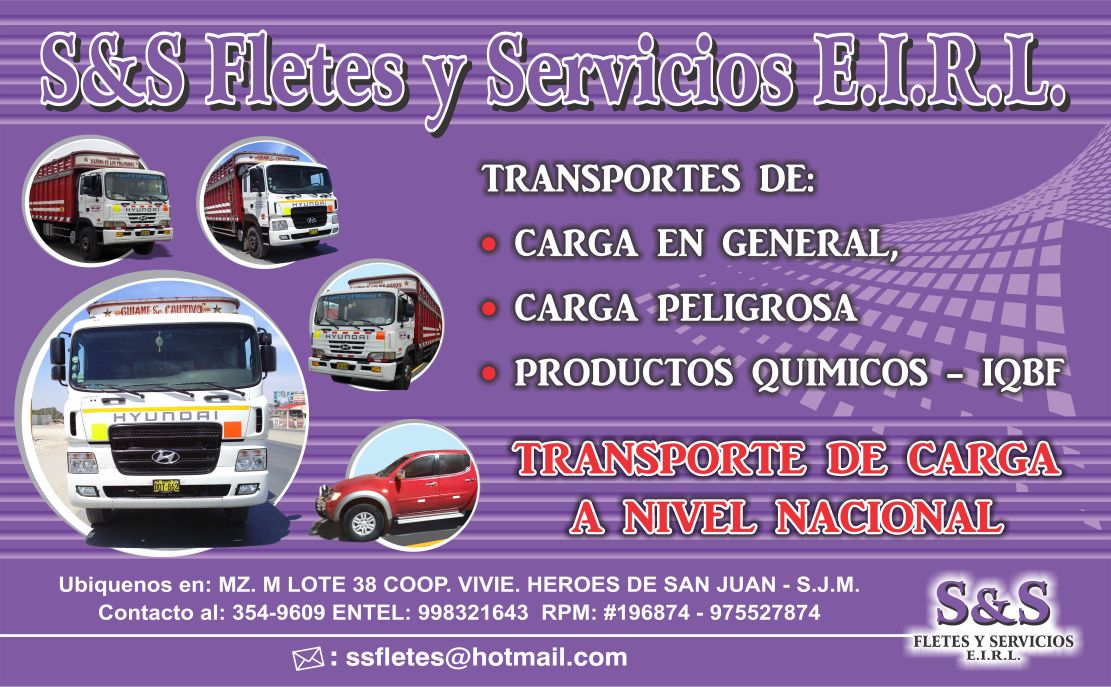 Sands Fletes Y Servicios Eirl Transportes De Carga General Carga Peligrosa Productos Quimicos 0268